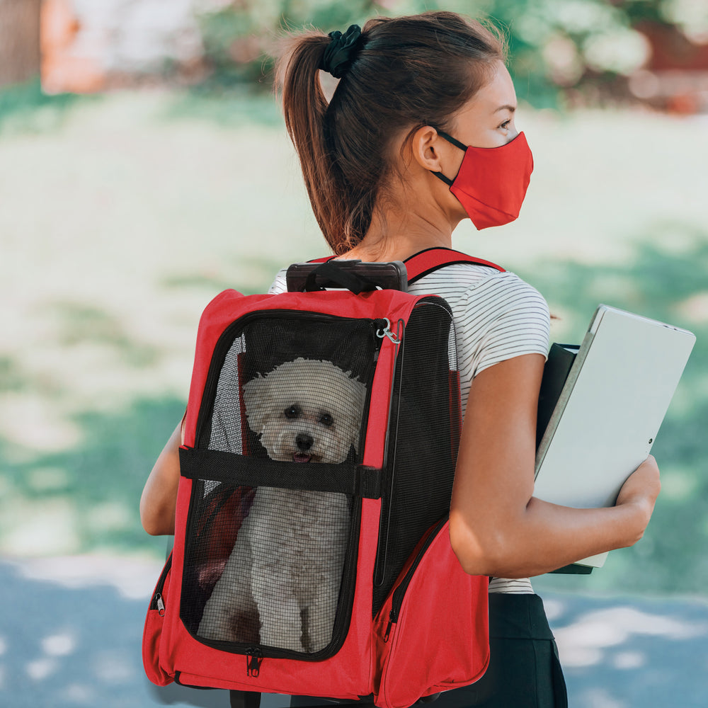 Dog Carrier Bag Travel Backpack Bag Cat Carrier Dog Bag w/ Trolley and Telescopic Handle, 42 x 25 x 55 cm, Red