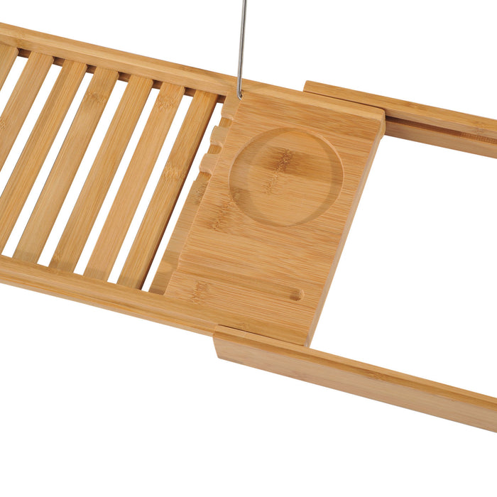 Extendable Bamboo Bathtub Shelf Rack Bath Caddy Tray Bathroom Storage 75-109Lx23.5Wx4T cm