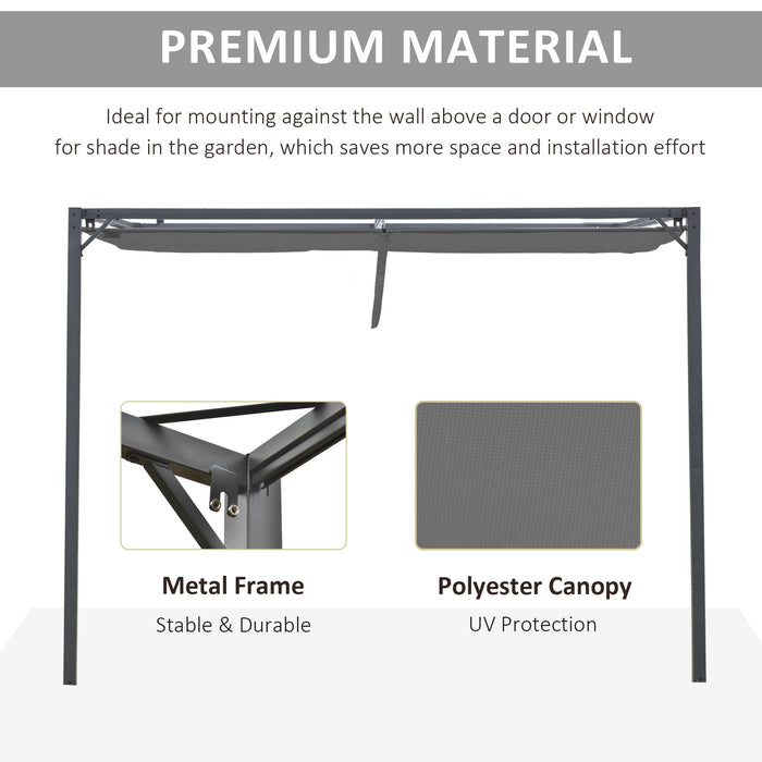 Outsunny 3 x 3(m)Outdoor Pergola Retractable Canopy Wall Mounted Gazebo Patio Shelter Sun Shade, Grey