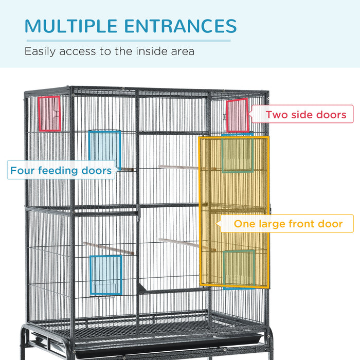 Bird Cage Metal Canary Cages for Parakeet with Detachable Rolling Stand, Storage Shelf, Wood Perch, Food Container