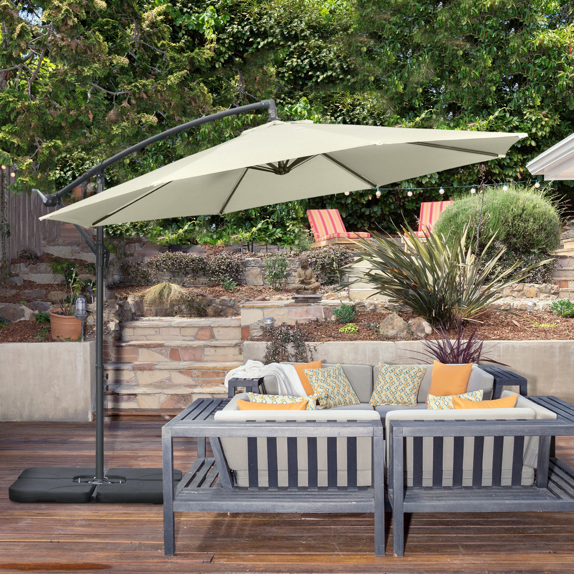 garden banana parasol sun shade patio hanging rattan set umbrella 3(m) Garden Banana Parasol Cantilever Umbrella with Crank Handle, Cros – QuidsIn Superstore