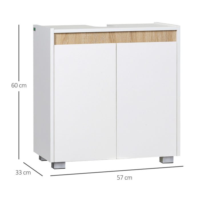 kleankin Modern Bathroom Sink Cabinet, Floor Standing Under Sink Cabinet, Freestanding Storage Cupboard with Double Doors, White