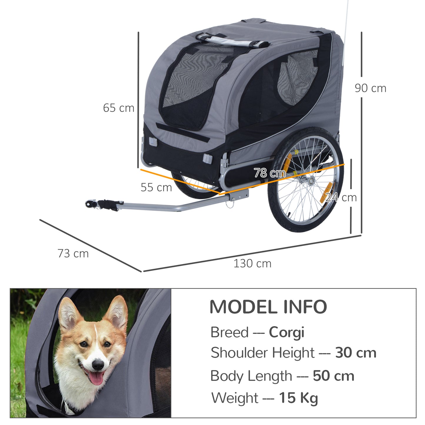 Steel Dog Bike Trailer Pet Cart Carrier for Bicycle Kit Water Resistant with Hitch Coupler Travel Grey and Black