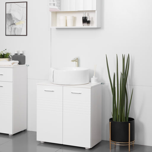 kleankin Under Sink Cabinet, Bathroom Vanity Unit, Pedestal Under Sink Design, Storage Cupboard with Adjustable Shelf, White