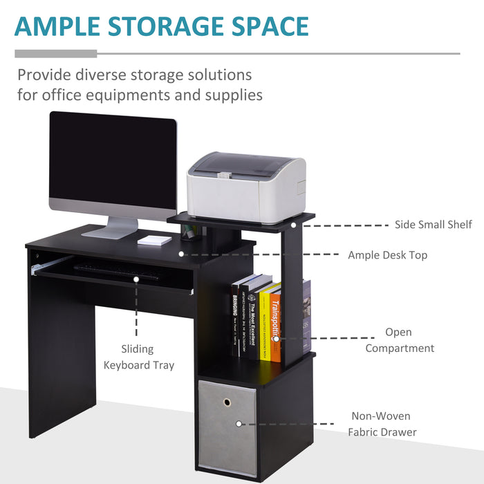 Computer PC Desk with Sliding Keyboard Tray Storage Drawer Shelf Home Office Workstation Gaming Study Wooden Black