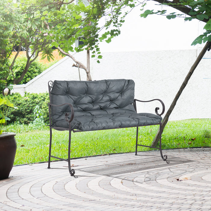 2 Seater Bench Cushion, Garden Chair Cushion with Back and Ties for Indoor and Outdoor Use, 98 x 100 cm, Dark Grey