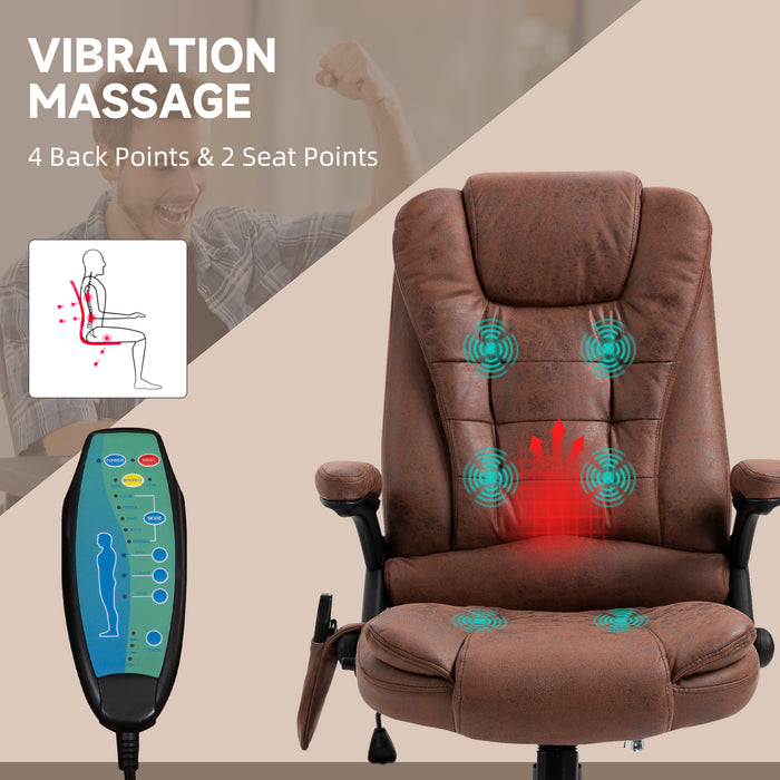 Massage Recliner Chair Heated Office Chair with Six Massage Points Microfiber Cloth 360° Swivel Wheels Brown