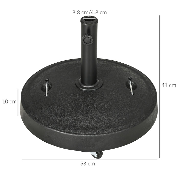 Outsunny 23.5kg Resin Garden Parasol Base with Wheels and Retractable Handles, Round Outdoor Market Umbrella Stand Weight for Poles of √¢¬â¬à√É¬≠√Ç¬¨√¢¬à¬Ç38mm to √¢¬â¬à√É¬≠√Ç¬¨√¢¬à¬Ç48mm, Black