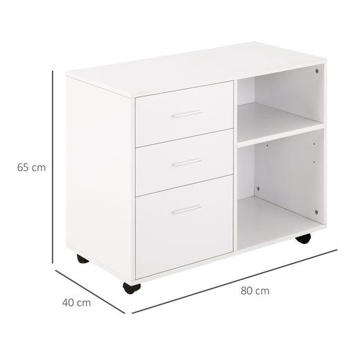 Freestanding Printer Stand Unit with Wheels 3 Drawers & 2 Open Shelves