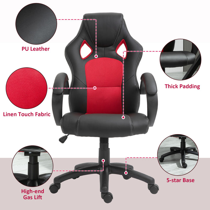 High Back Office Chair Faux Leather Swivel Computer Desk Chair for Home Office with Wheels Armrests, Black & Red