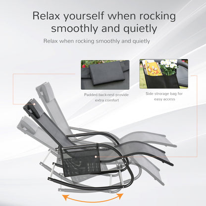 Breathable Mesh Rocking Chair Patio Rocker Lounge for Indoor & Outdoor Recliner Seat w/ Removable Headrest for Garden and Patio Black