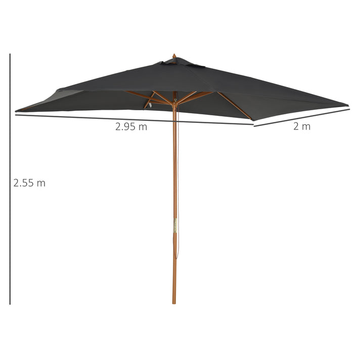 Wooden Garden Parasol Umbrella Outdoor Sun Shade Canopy, Dark Grey，2 x 3m