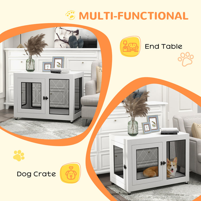 Dog Crate Furniture End Table w/ Soft Washable Cushion, Two Doors, Indoor Pet Kennel for Small Medium Large Dogs w/ Wire Mesh