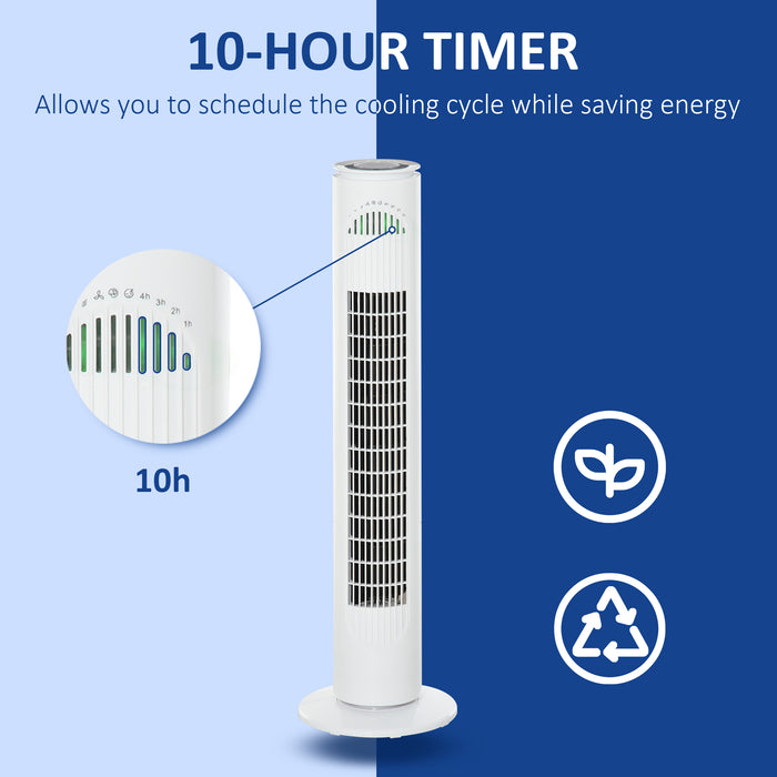 30'' Freestanding Tower Fan, 3 Speed 3 Mode, 10h Timer, 70 Degree Oscillation, LED Light, 5M Remote Controller, White