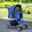 Dog Pushchair for Small Miniature Dogs Cats Foldable Travel Carriage with Wheels Zipper Entry Cup Holder Storage Basket Blue