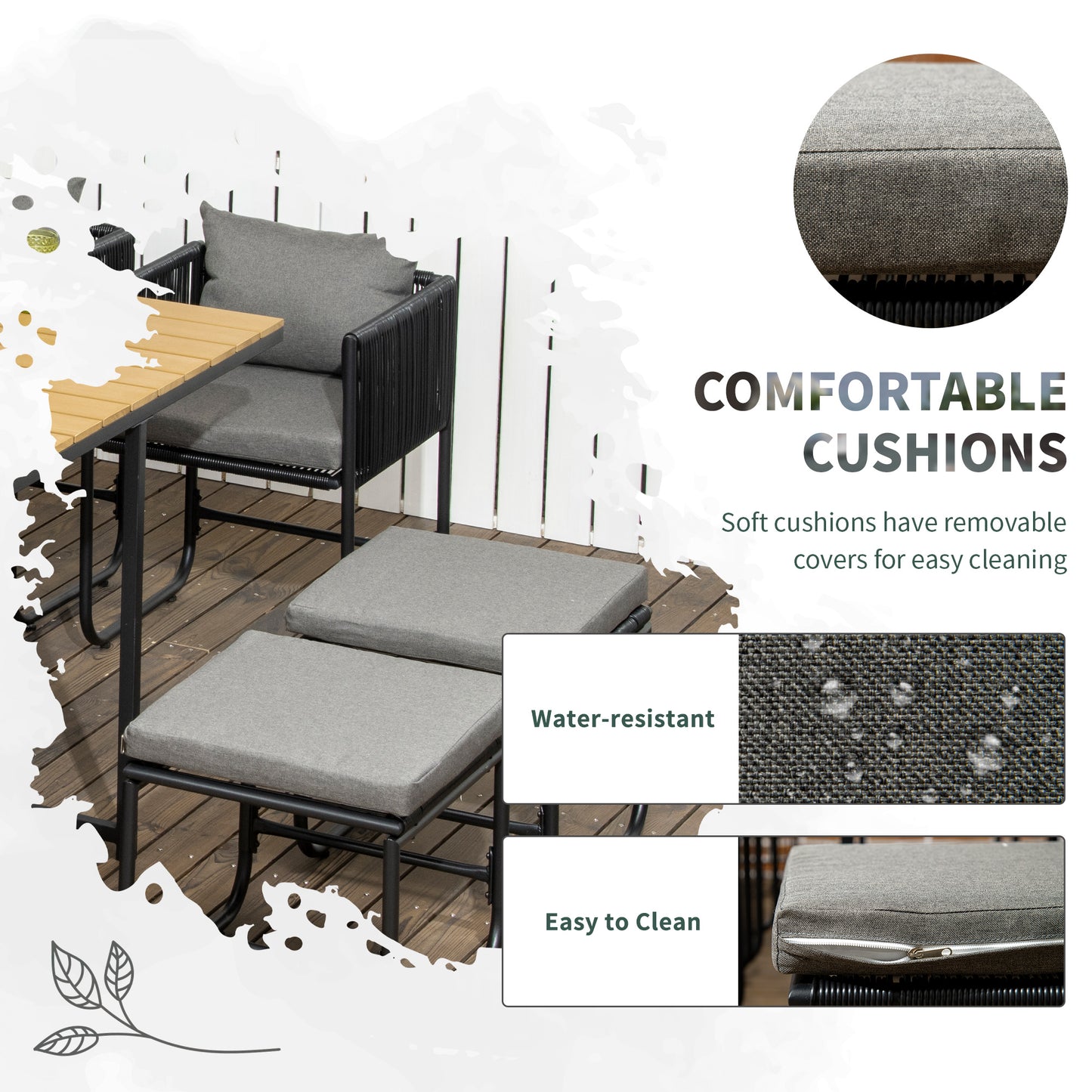 Outsunny Patio 11 PCs PE Rattan Dining Set, Garden Round Wicker 10-seater Table & Chair Sets, with Wood Grain Plastic Top, Space-saving Design, for Indoor & Outdoor, Black