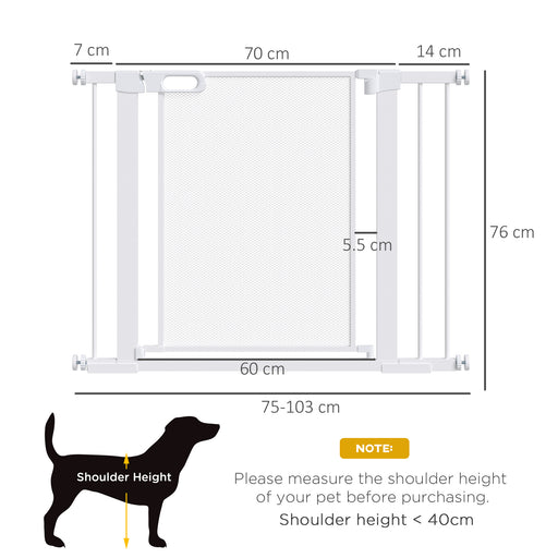 Pressure Fit Safety Gate for Doorways and Staircases, Dog Gate w/ Auto Closing Door, Pet Barrier for Hallways w/ Double Locking, Openings 75-103CM - White