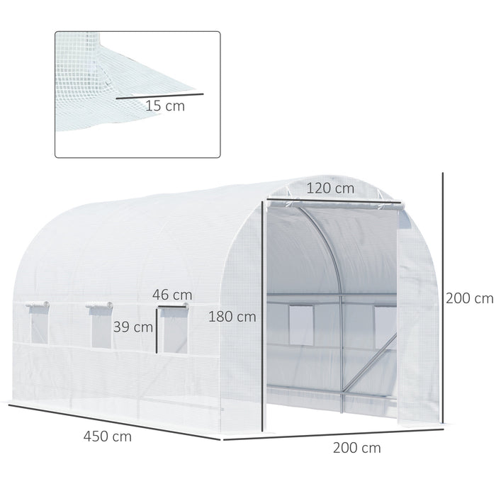 4.5 x 2 x 2 m Large Galvanised Steel Frame Outdoor Poly Tunnel Garden Walk-In Patio Greenhouse - White