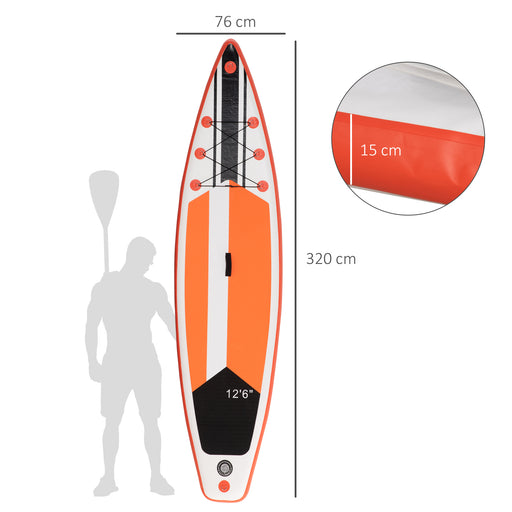 10'6" x 30" x 6" Inflatable Paddle Stand Up Board, Adjustable Aluminium Paddle, Non-Slip Deck Board w/ISUP Accessories, 320Lx76Wx15Hcm, White