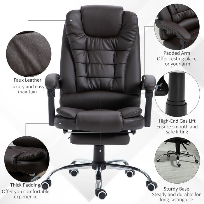 PU Leather Executive Office Chair, High Back Swivel Chair with Retractable Footrest, Adjustable Height, Reclining Function, Brown