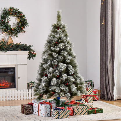 5ft Frosted Artificial Christmas Tree with Red Berries & Metal Stand
