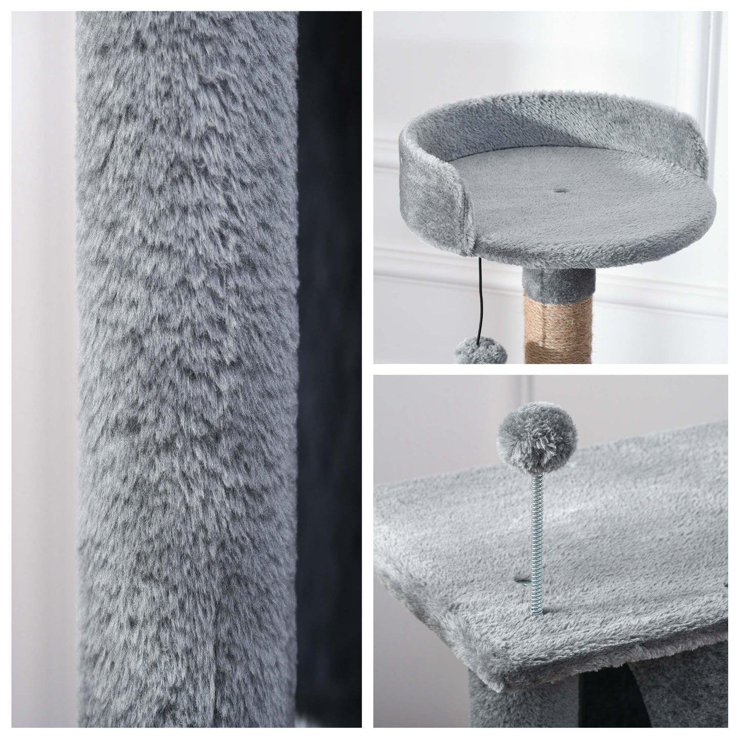 Cat Tree Tower for Indoor Cats 142cm Climbing Kitten Activity Center with Jute Scratching Post Board Perch Roomy Condo Removable Felt Hanging Toy, Grey