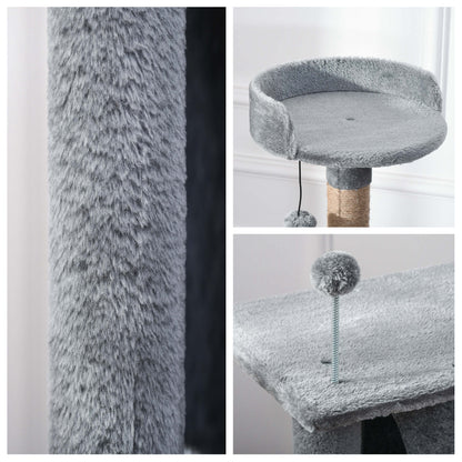 Cat Tree Tower for Indoor Cats 142cm Climbing Kitten Activity Center with Jute Scratching Post Board Perch Roomy Condo Removable Felt Hanging Toy, Grey