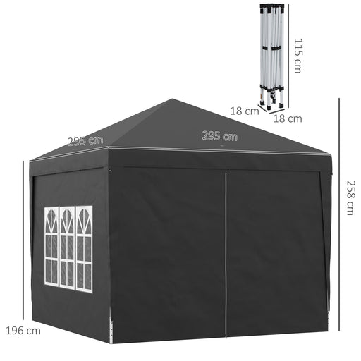 3 x 3 Meters Pop Up Water Resistant Gazebo Wedding Camping Party Tent Canopy Marquee with Carry Bag and 2 Windows, Black