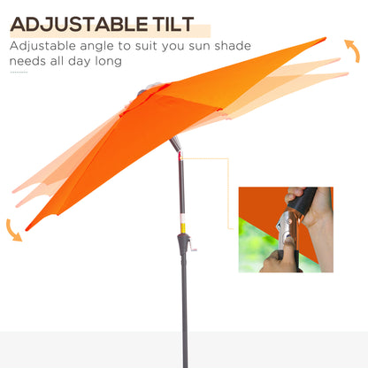 Outsunny 2.7M Garden Parasol Umbrella with Tilt and Crank, Outdoor Sun Parasol Sunshade Shelter with Aluminium Frame, Orange