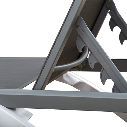 Portable Outdoor Chaise Lounge, with Adjustable Back, Breathable Texteline, Light Grey