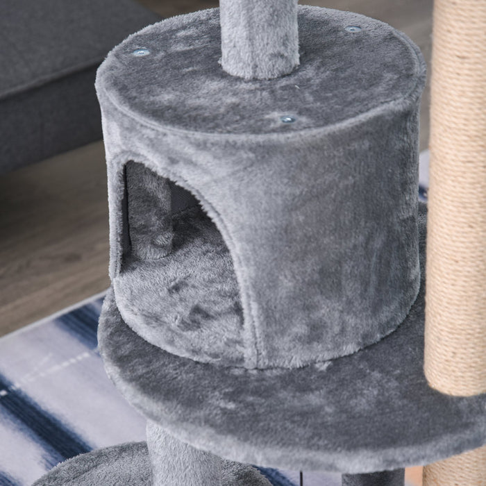 104 cm Cat Tree, Cat Condo Tree Tower, Cat Activity Centre with Scratching Posts, Plush Perch, Hanging Ball - Beige