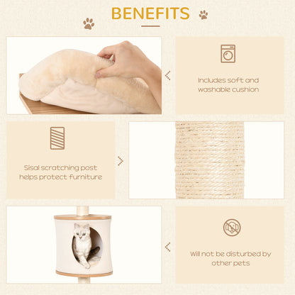 Cat Tree for Indoor Cats Wall-Mounted Cat Shelf Shelter Kitten Perch Climber Furniture w/ Condo Bed Scratching Post – Beige