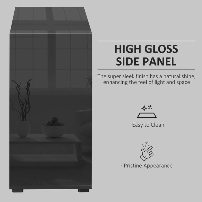 High Gloss Sideboard, Side Cabinet, Push-Open Design with 2 Drawer for Living Room, Bedroom, Black