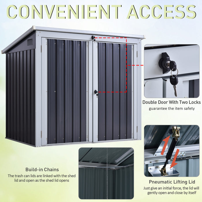 5ft x 3ft Garden 2-Bin Corrugated Steel Rubbish Storage Shed w/ Locking Doors Lid Outdoor Hygienic Dustbin Unit Garbage Trash Cover