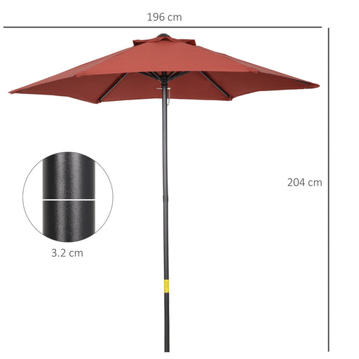 2m Patio Parasols Umbrellas, Outdoor Sun Shade with 6 Sturdy Ribs for Balcony, Bench, Garden, Wine Red