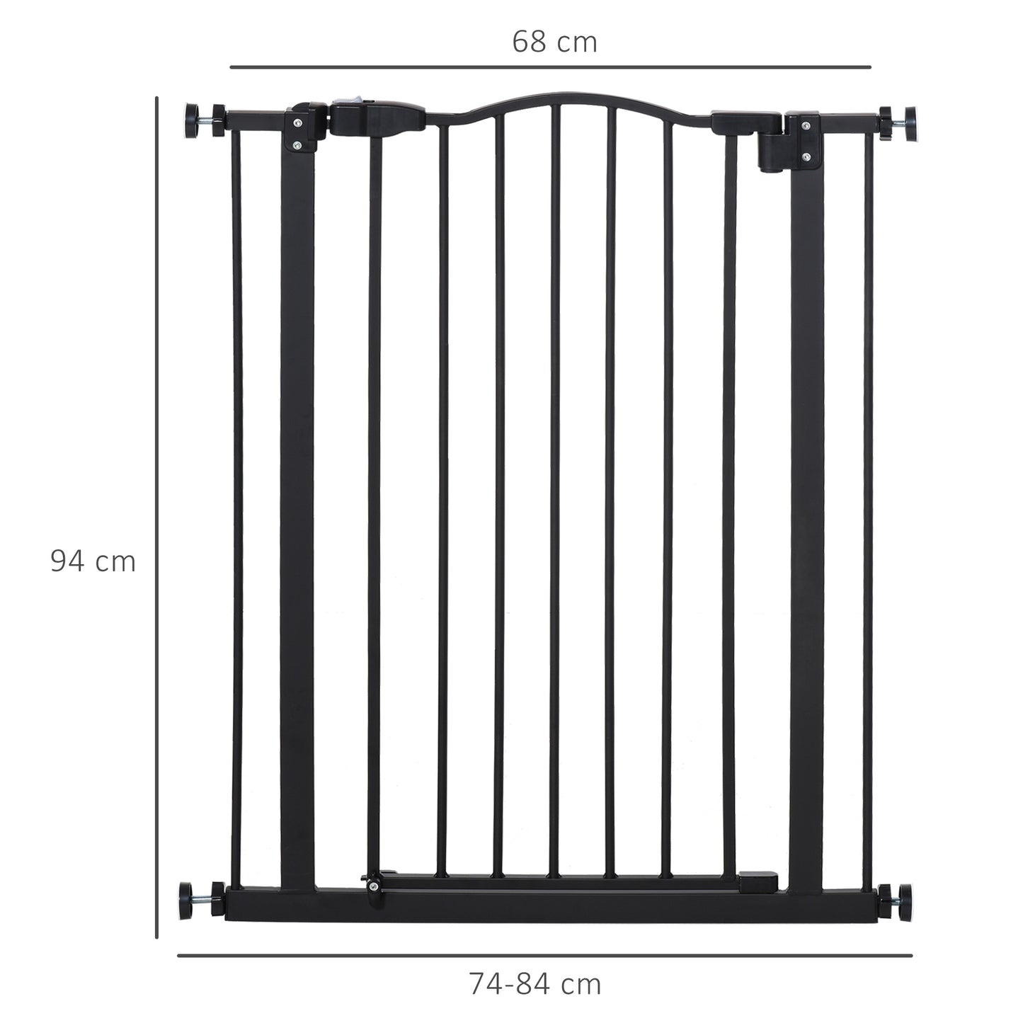 Dog Gate Pressure Fit Pet Tall Stairs Gate Safety Barrier Auto Close, 94cm Extra Tall, 74-80cm Wide, with Double Locking, Black