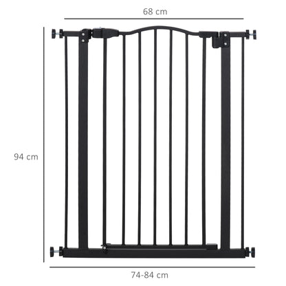 Dog Gate Pressure Fit Pet Tall Stairs Gate Safety Barrier Auto Close, 94cm Extra Tall, 74-80cm Wide, with Double Locking, Black