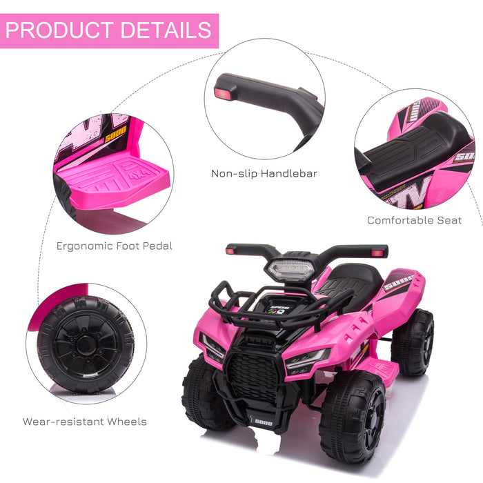 Kids Ride-on Four Wheeler ATV Car with Real Working Headlights, 6V Battery Powered Motorcycle for 18-36 Months, Pink