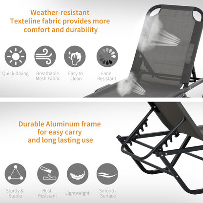 Sun Lounger Relaxer Recliner with 5-Position Adjustable Backrest Lightweight Frame for Pool or Sun Bathing Grey