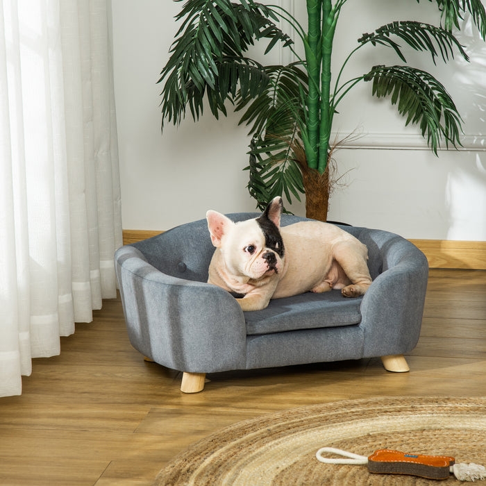 PawHut Dog Sofa Bed Pet Chair Couch with Water Resistant Fabric Kitten Lounge with Soft Cushion Washable Cover Wooden Frame for Mini Size Dogs Grey QuidsIn Superstore