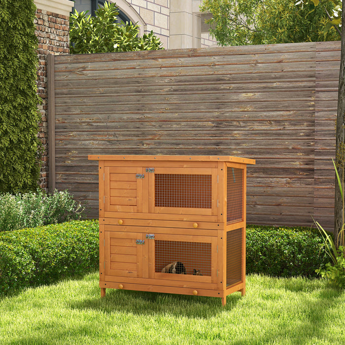 2-Tier Wooden Rabbit Hutch Guinea Pig Hutch Duck House Double Decker Pet Cage with Sliding Tray Opening Top