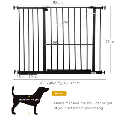 Dog Gate Pet Safety Gate Stair Barrier Pressure Fit Adjustable 76-82/86-97/101-107 cm, Black