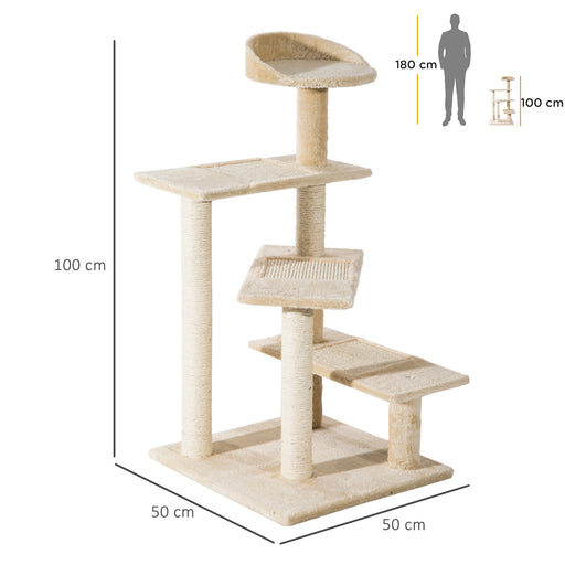 Cat Tree for Indoor Cats with Scratching Posts, Kitten Climbing Tower Activity Centre, 50x50x100 cm, Beige