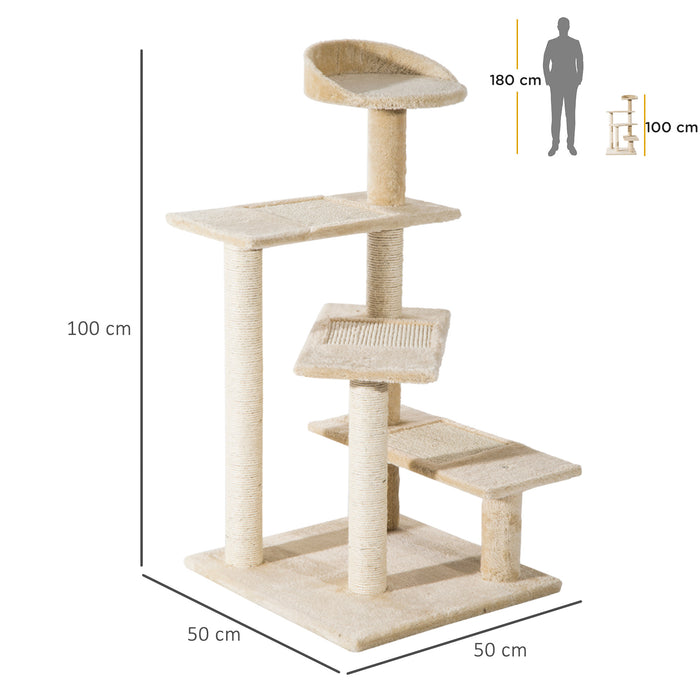 Cat Tree for Indoor Cats with Scratching Posts, Kitten Climbing Tower Activity Centre, 50x50x100 cm, Beige