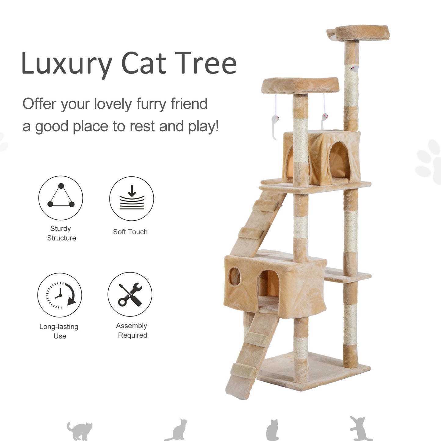 Cat Tree for Indoor Cats Kitten Kitty Scratching Scratcher Post Climbing Tower Activity Center House Cream