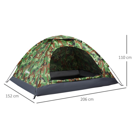 Outsunny 2 Person Camping Tent, Camouflage Tent with Zipped Doors, Storage Pocket, Portable Handy Bag, Multicoloured