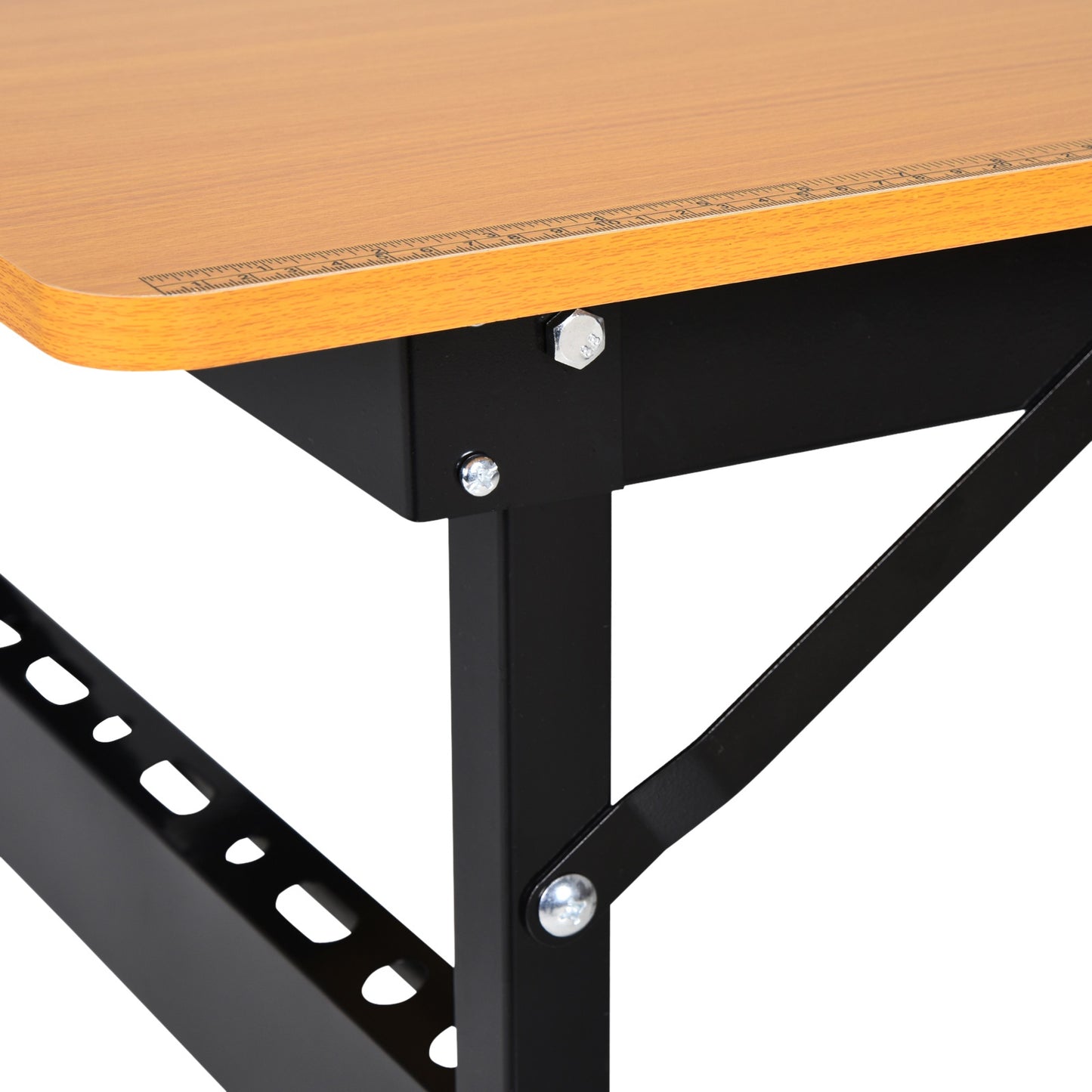 Foldable Garage Work Bench, Craft Table MDF Workstation, Heavy-duty Steel Frame with Ruler, Protractor