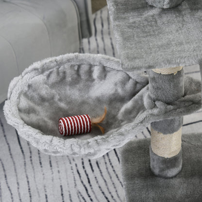 Plush Cat Tree, 125cm Cat Scratching Post for Indoor Large Cats with Hammock and Condo Activity Center Grey