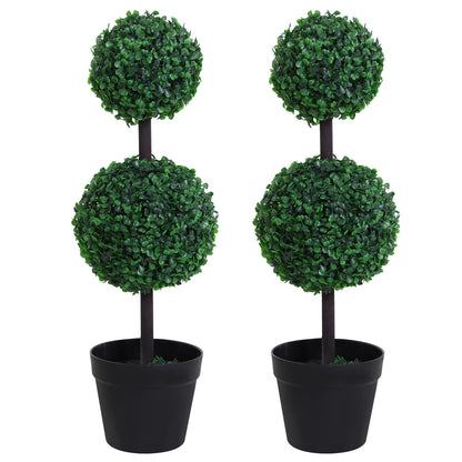 Set of 2 Artificial Boxwood Ball Topiary Trees Potted Decorative Plant Outdoor and Indoor Décor (67cm)