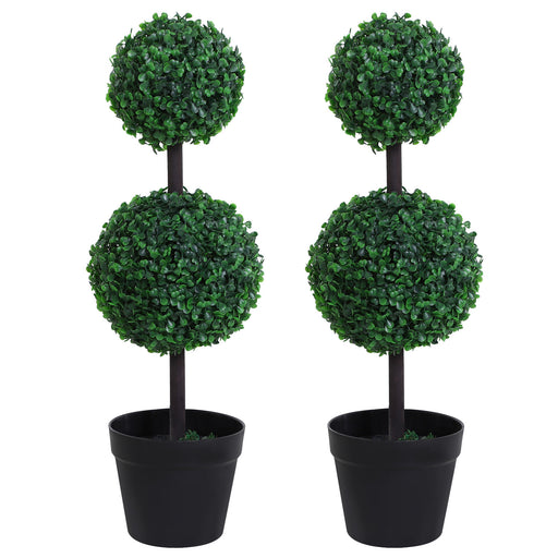 Set of 2 Artificial Boxwood Ball Topiary Trees Potted Decorative Plant Outdoor and Indoor Décor (67cm)